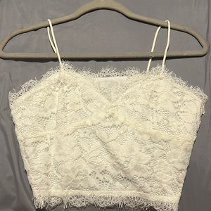 ZAFUL Cami Scalloped Lace Tank Top (White)